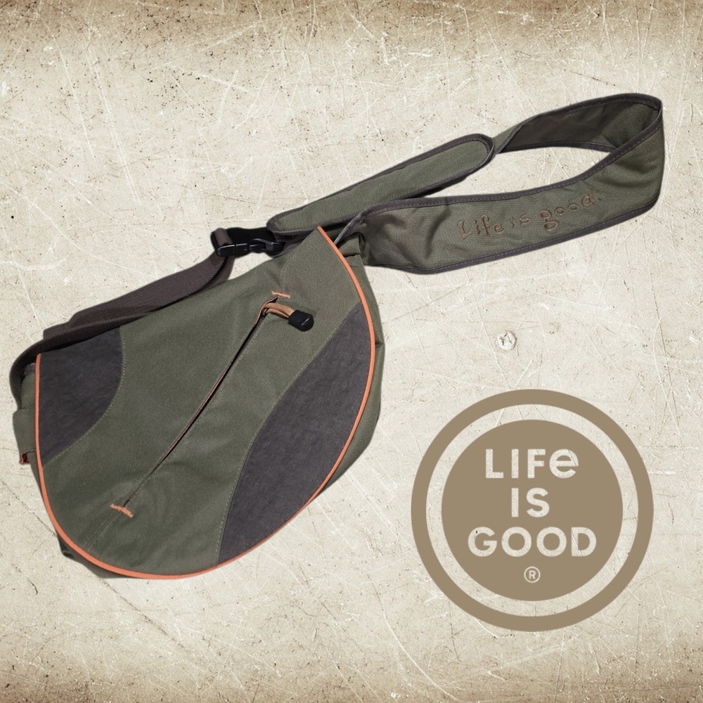 Life is Good Messenger Bag Unisex Canvas Crossbody Hiking Travel Olive Green OS